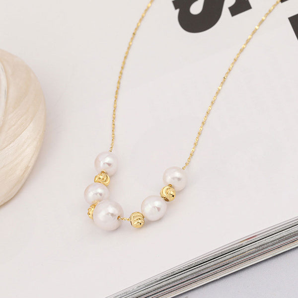 18K Gold Plated Ball Baroque Freshwater Pearl Smile Cable Chain Necklace