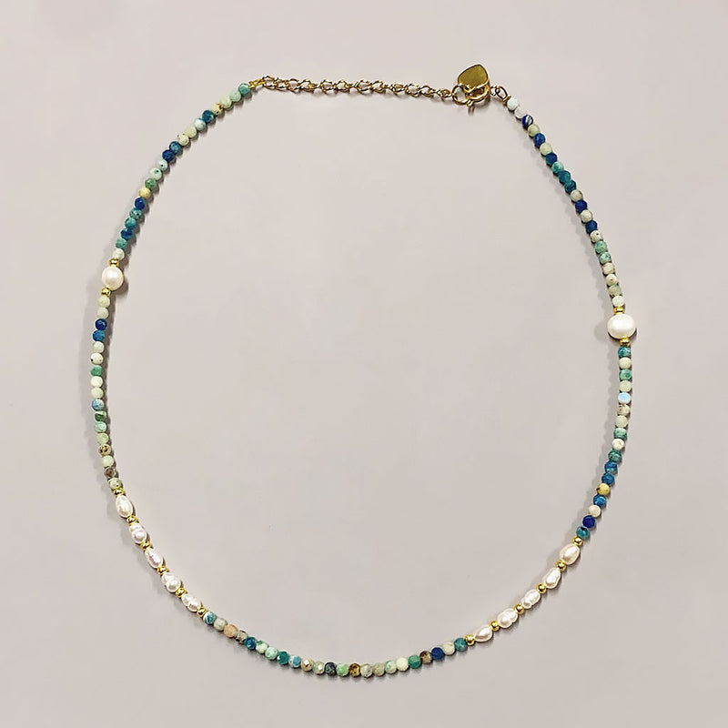 18K Gold Plated Multicolor Stone Freshwater Pearl Choker Necklace