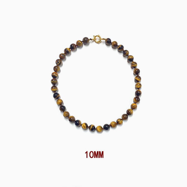 18K Gold Plated Tigers Eye Knotted Station Round Bead Choker Necklace