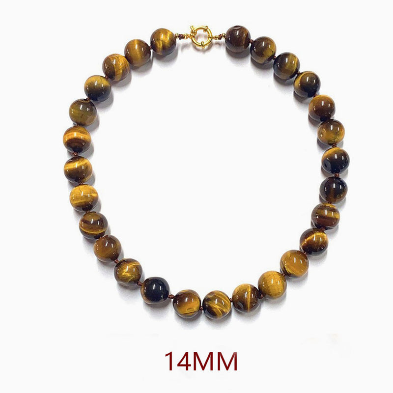 18K Gold Plated Tigers Eye Knotted Station Round Bead Choker Necklace