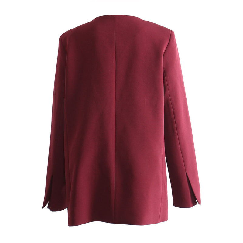 Artistic Contrast Stitch Lapel Plunge Long Sleeve Pocketed Oversized Top