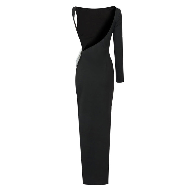 Artsy Big Bow Backless Boat Neck Long Sleeve Side Split Thigh Maxi Evening Dress