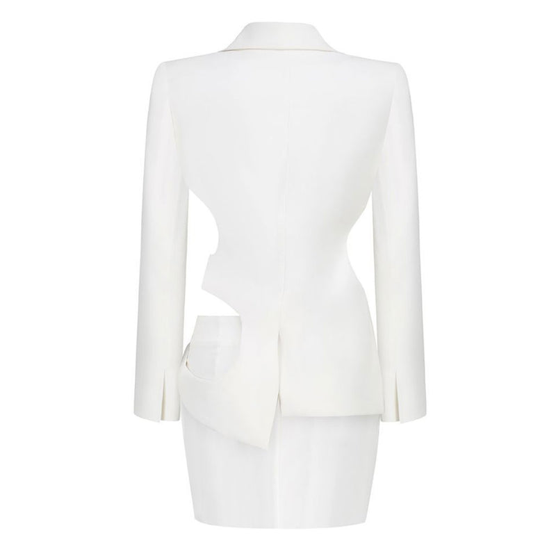 Asymmetric Ruched Cutout Peak Lapel Open Front Blazer Matching Set