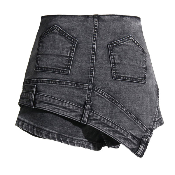 Asymmetric Upside Down High Waist Cutoff Denim Skorts