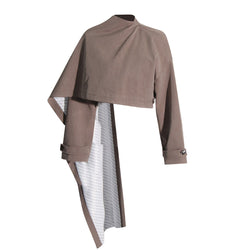 Asymmetric Wrapped Cape Mock Neck Drop Shoulder Oversized Crop Coat