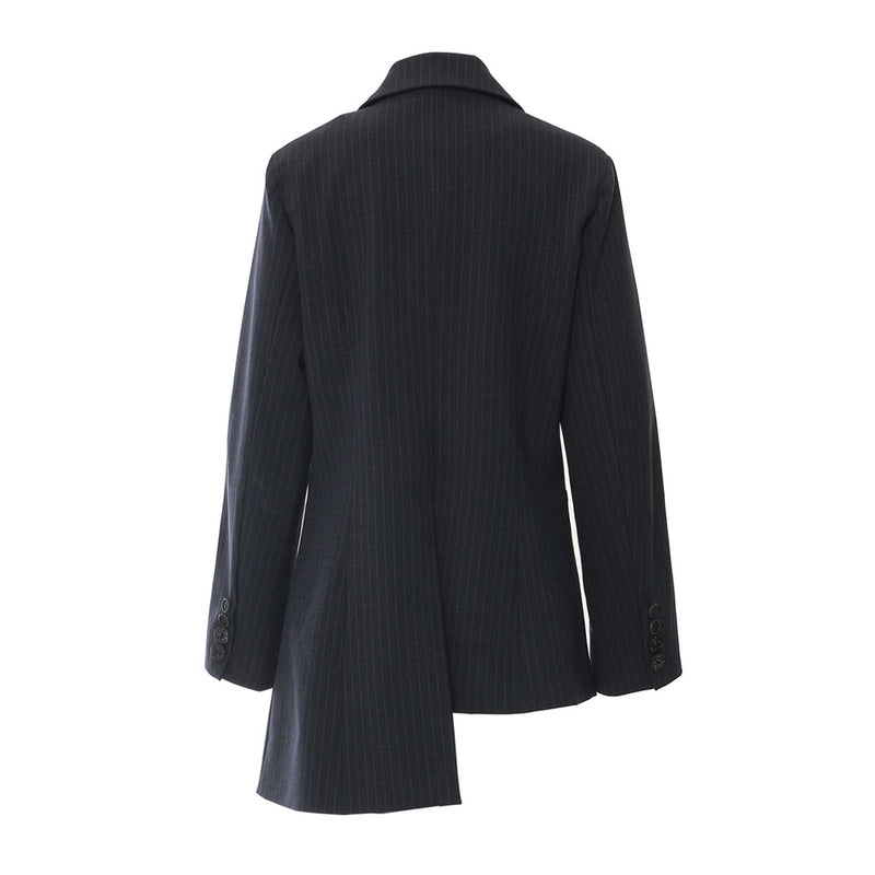 Asymmetrical Contrast Hybrid Lapel Two Button Long Sleeve Pinstripe Blazer