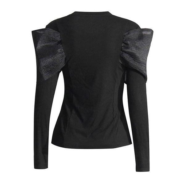 Avant Garde Crew Neck Long Sleeve Twist Front Bow Trim Slim Fit Top