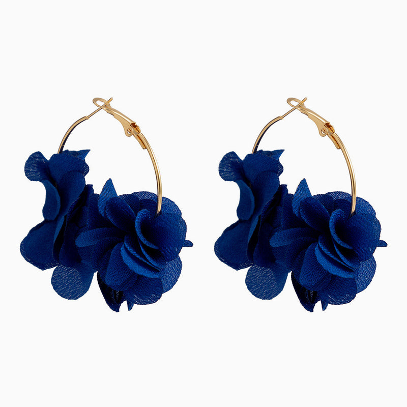 BLOSSOM SWING Flutter 3D Flower Cluster Metallic Hinge Hoop Earrings