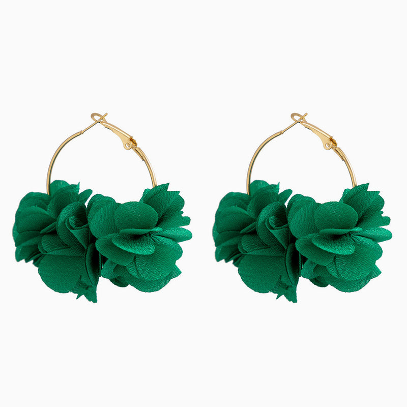 BLOSSOM SWING Flutter 3D Flower Cluster Metallic Hinge Hoop Earrings