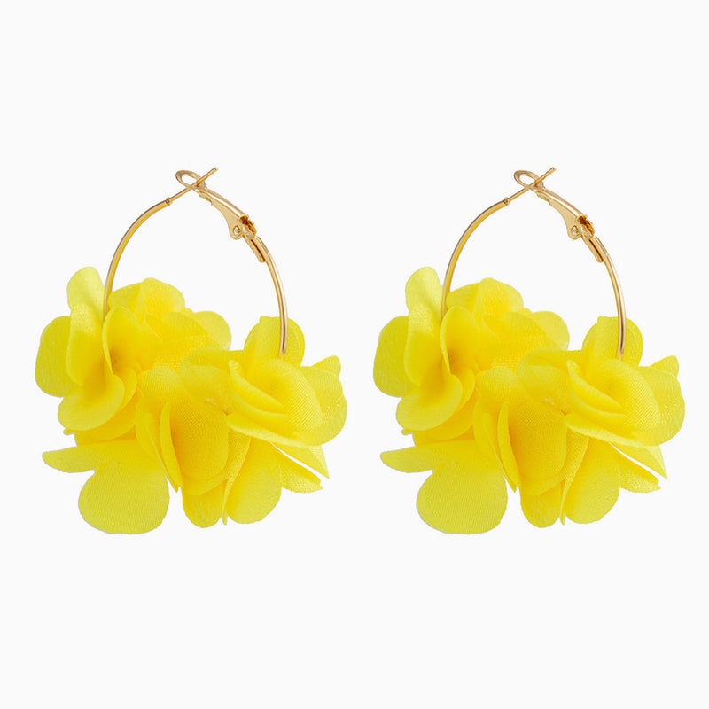 BLOSSOM SWING Flutter 3D Flower Cluster Metallic Hinge Hoop Earrings