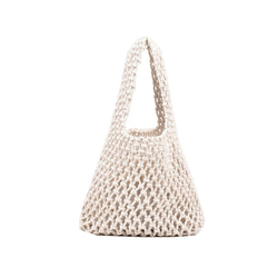 Boho Chic Drawstring Pouch Top Handle Open Knit Crochet Mini Woven Bag