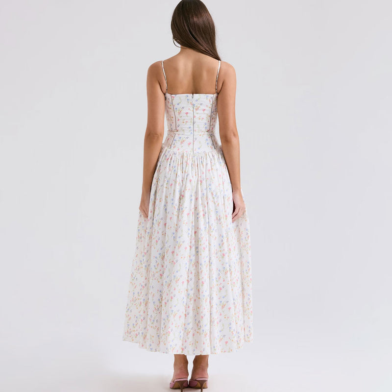 Breezy Square Neck Cami Gathered Drop Waist Floral Print Midi Sundress