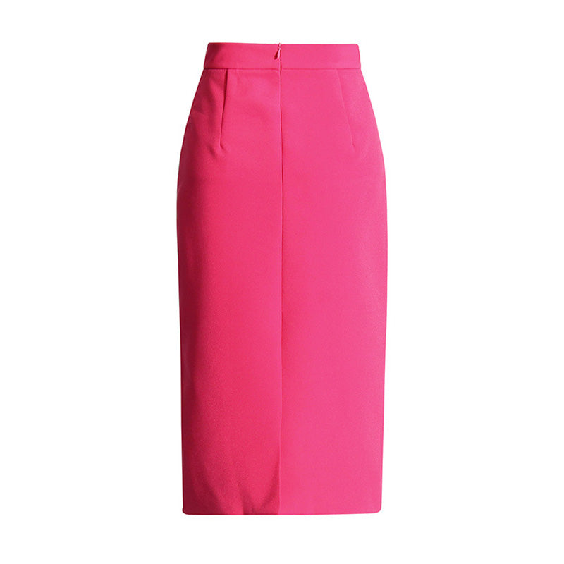 Celebrity Style Solid Color High Waist Rosette Applique Midi Pencil Skirt