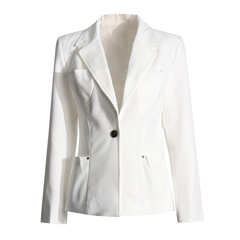 Chic Lapel Collar Long Sleeve Geometric Pocket Single Button Tailored Blazer