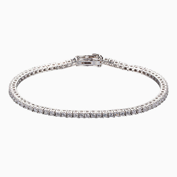 Chic Rhodium Plated Sterling Silver 2MM Cubic Zirconia Tennis Bracelet