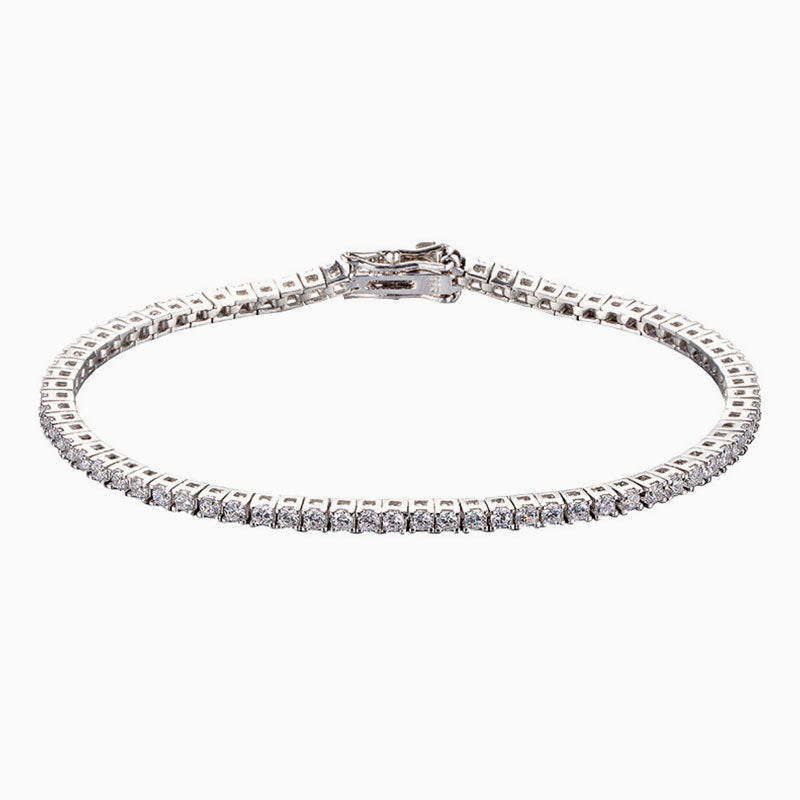 Chic Rhodium Plated Sterling Silver 2MM Cubic Zirconia Tennis Bracelet