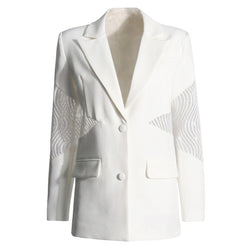 Chic Wavy Lace Embroidered Lapel Collar Single Breasted Oversized Blazer