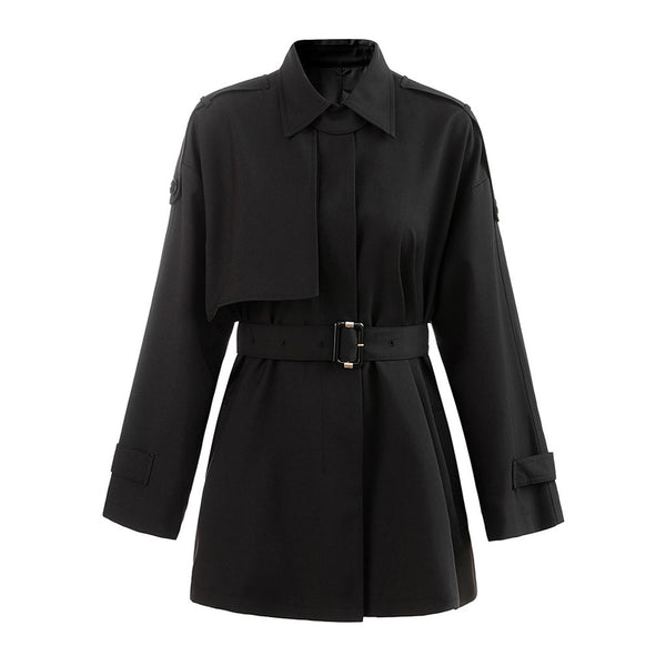 Classic Collared Single Breasted Belted Long Sleeve Short Trench Coat