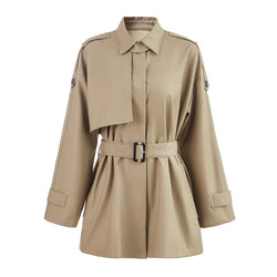 Classic Collared Single Breasted Belted Long Sleeve Short Trench Coat