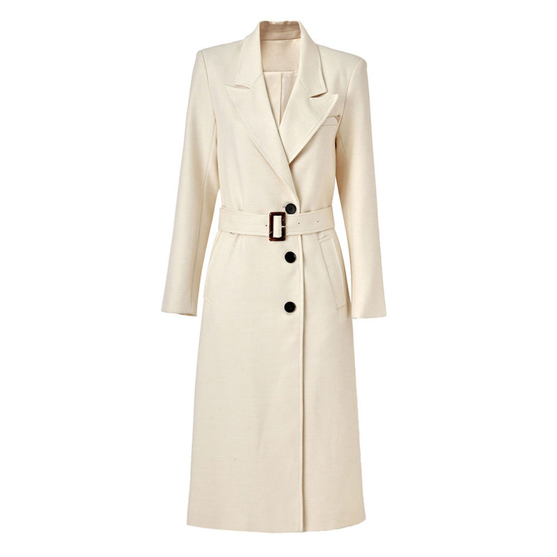 Classic Peak Lapel Single Breasted Belted Wool Blend Trench Coat