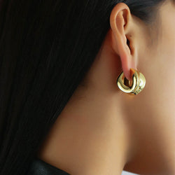 Cool Statement Metal Finish Polished Hinge Chunky Concave Hoop Earrings