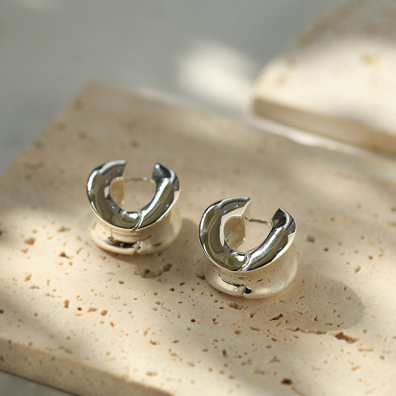 Cool Statement Metal Finish Polished Hinge Chunky Concave Hoop Earrings