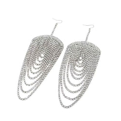 Dangling Multi Layer Rhinestone Tassel Chandelier Earrings - Silver