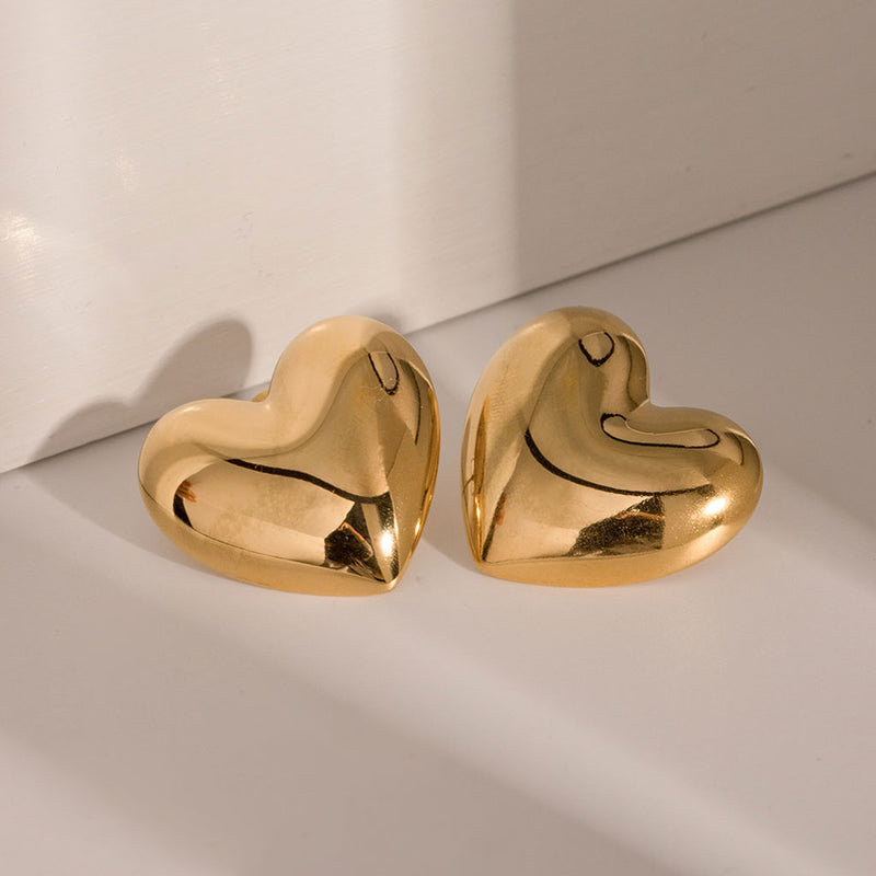 Daring Love Puffed Heart Shape Polished Statement Stud Earrings