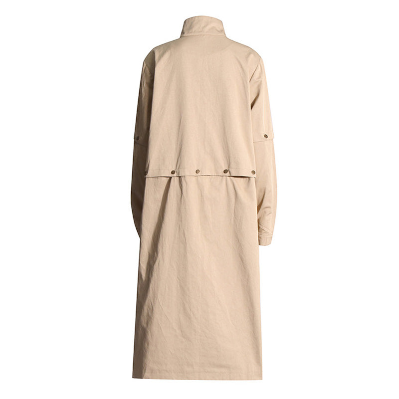 Deconstructed High Neck Long Sleeve Cargo Pocket Button Up Trench Coat