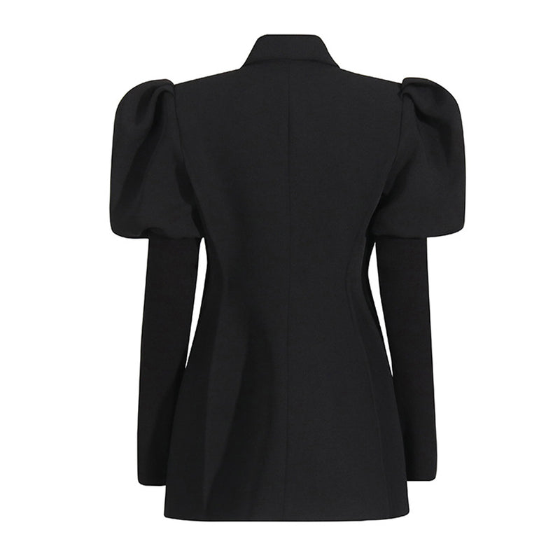 Dramatic Crystal Shoulder Pad Leaf One Button Leg Of Mutton Sleeve Blazer