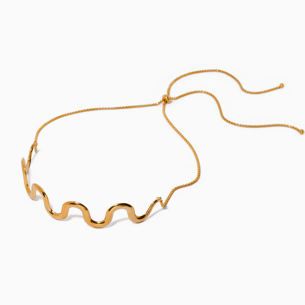 Easy To Wear Unique 18K Gold Plated Wavy Wire Slider Collar Necklace