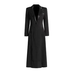 Edge Satin Lapel One Button Padded Long Sleeve Side Split Tailored Coat