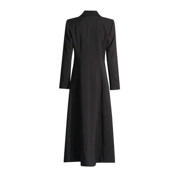 Edge Satin Lapel One Button Padded Long Sleeve Side Split Tailored Coat