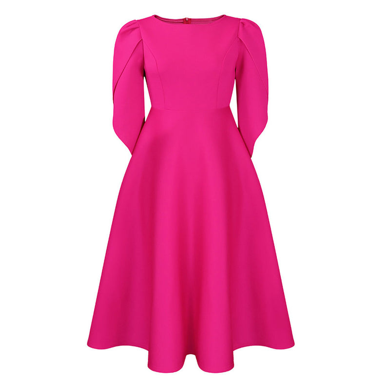 Elegant Boat Neck Tulip Sleeve Fit and Flare Midi Cocktail Dress