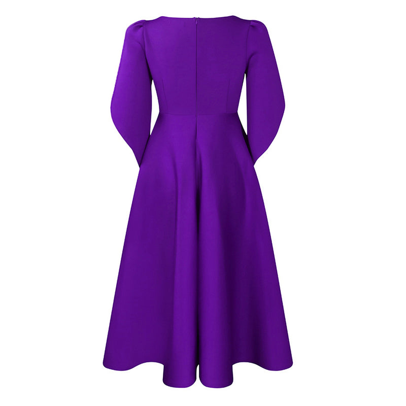 Elegant Boat Neck Tulip Sleeve Fit and Flare Midi Cocktail Dress