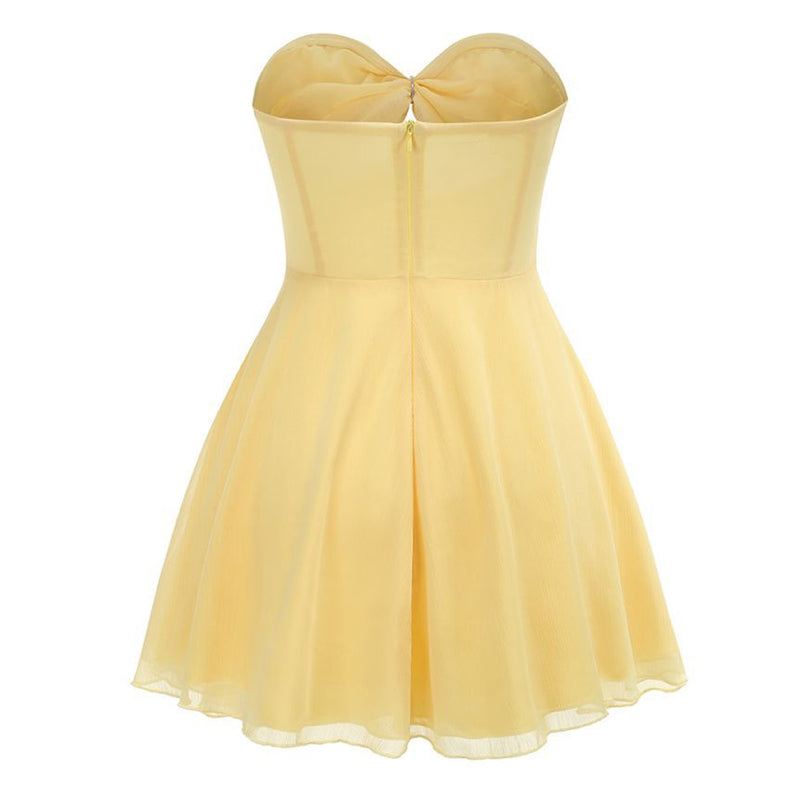 Elegant Crystal Trim Strapless Cutout Ruched Chiffon A Line Mini Party Dress