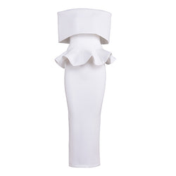Elegant Foldover Off The Shoulder Peplum Sheath Slit Midi Cocktail Dress