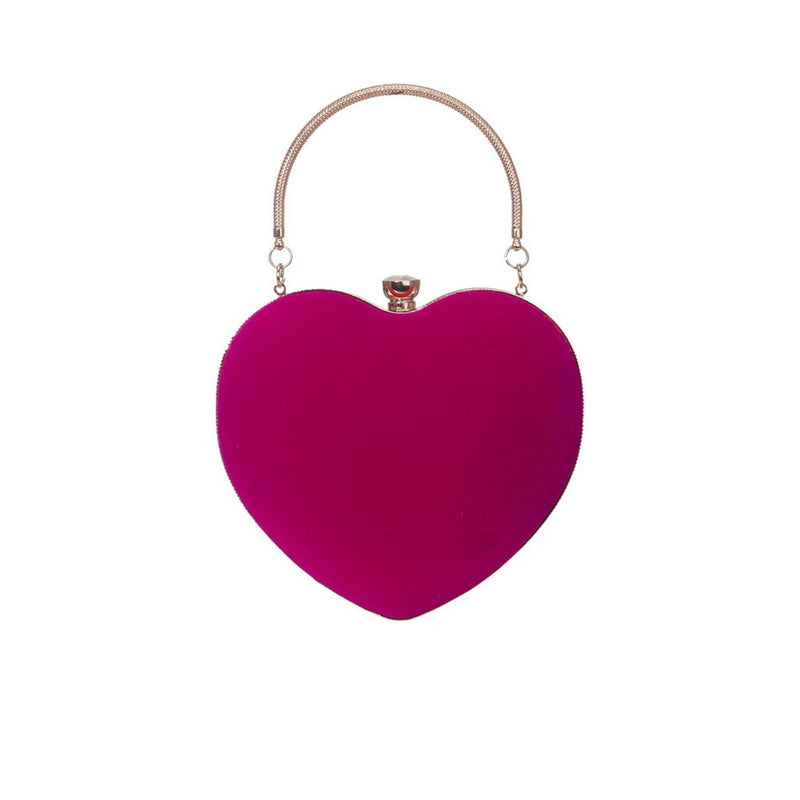 Elegant Rhinestone Metal Handle Heart Shape Velvet Evening Clutch Bag