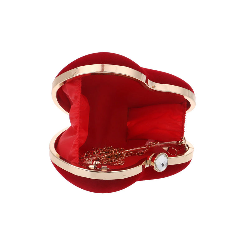 Elegant Rhinestone Metal Handle Heart Shape Velvet Evening Clutch Bag