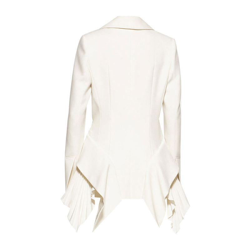 Elegant Shawl Collar Single Button Pleated Peplum Ruffle Cinched Waist Blazer