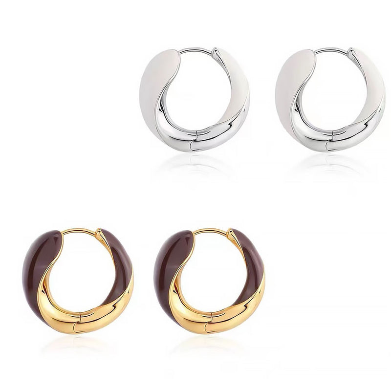 END TO END Luxury Metallic Enameled Two Tone Hinged Hoop Earrings