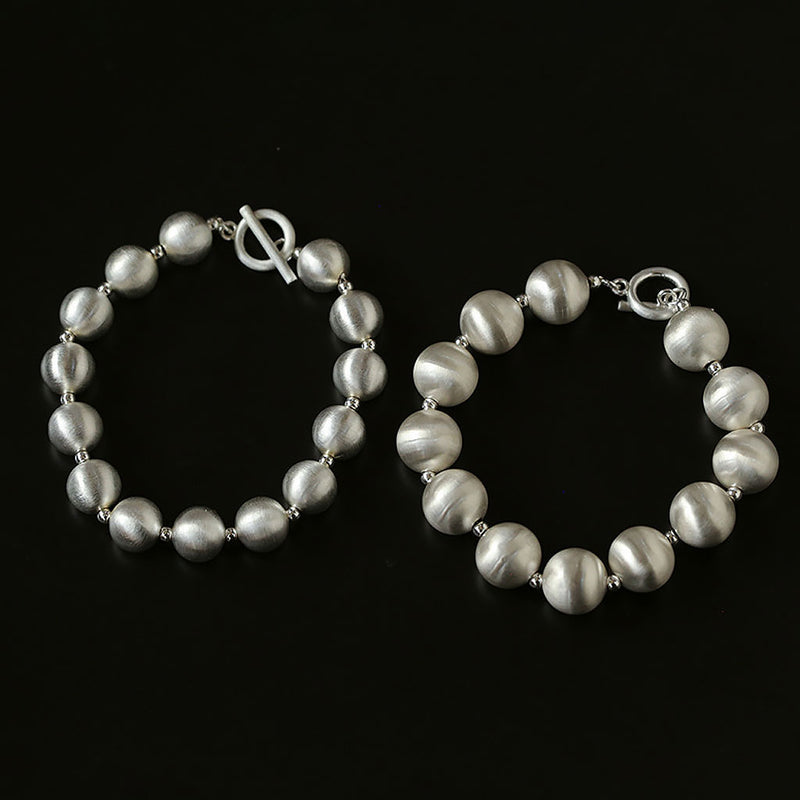 END TO END Opulent Brushed Satin Sterling Silver Pearlized Ball Bracelet