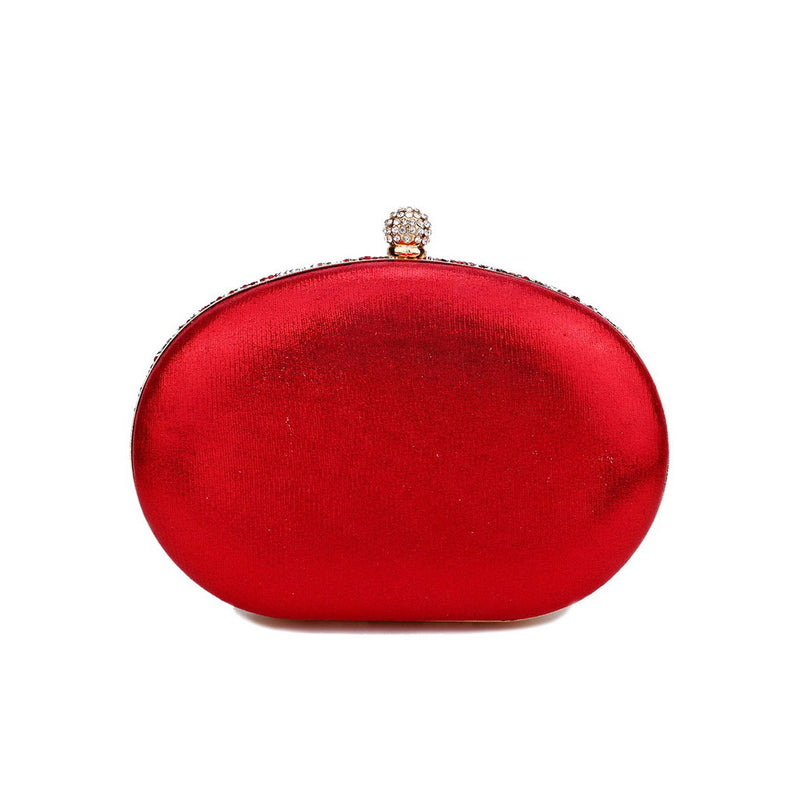 Extravagant Floral Crystal Embellished Metal Handle Oval Evening Clutch Bag