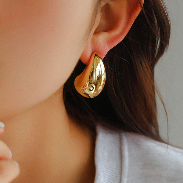 Eye Catching Oversized Water Drop Half Hoop Polished Dome Earrings