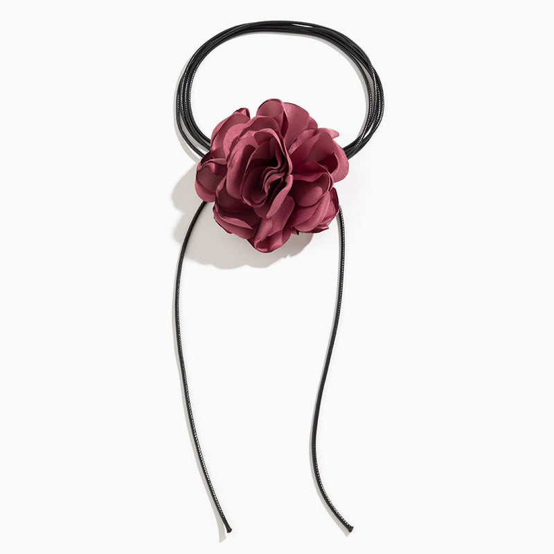 For You in Full Blossom Dreamy Silky 3D Rosette Tie Wrap Choker Necklace