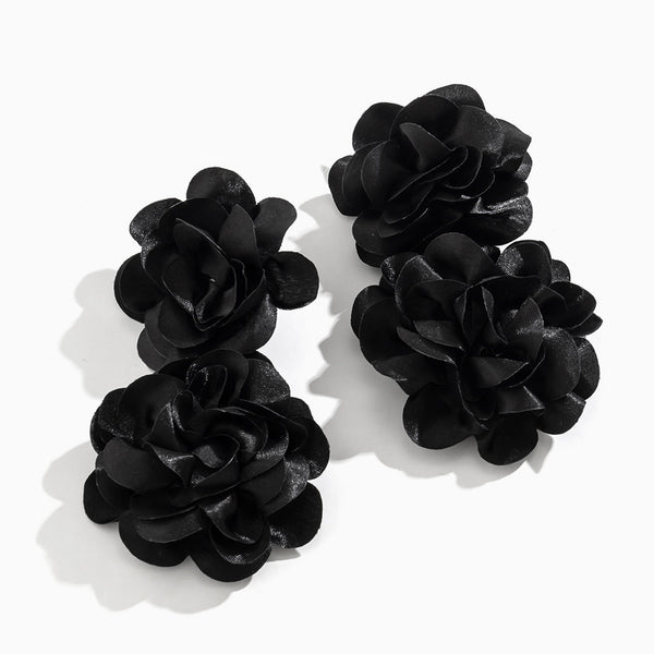 FOR YOU IN FULL BLOSSOM Silky Satin Double Rosette Drop Earrings