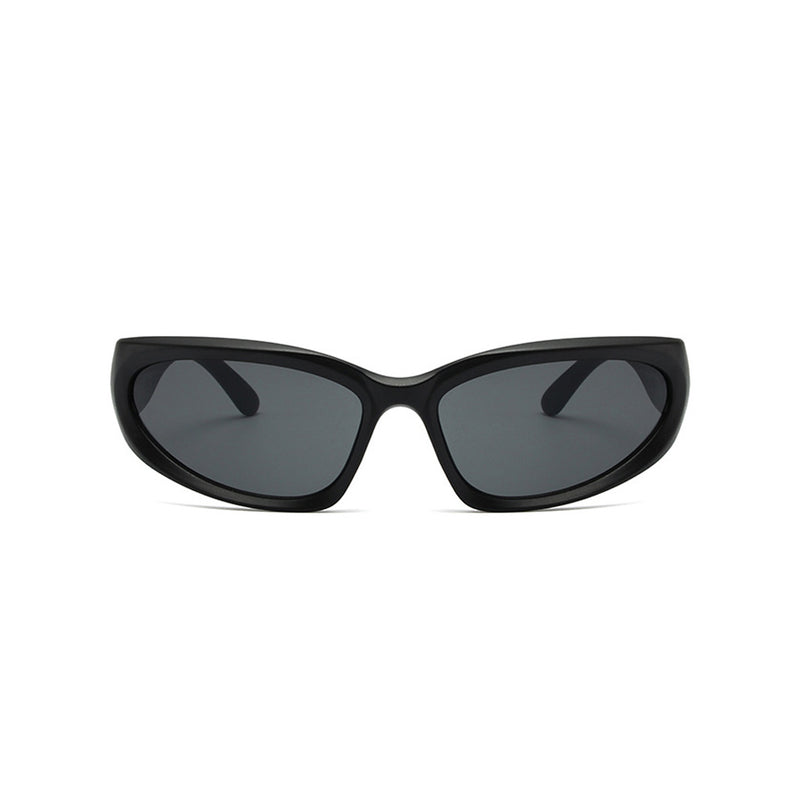 Futuristic Metallic Effect Color Block Tinted Oval Wrap Sunglasses