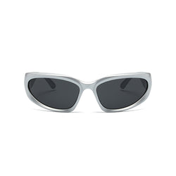 Futuristic Metallic Effect Color Block Tinted Oval Wrap Sunglasses