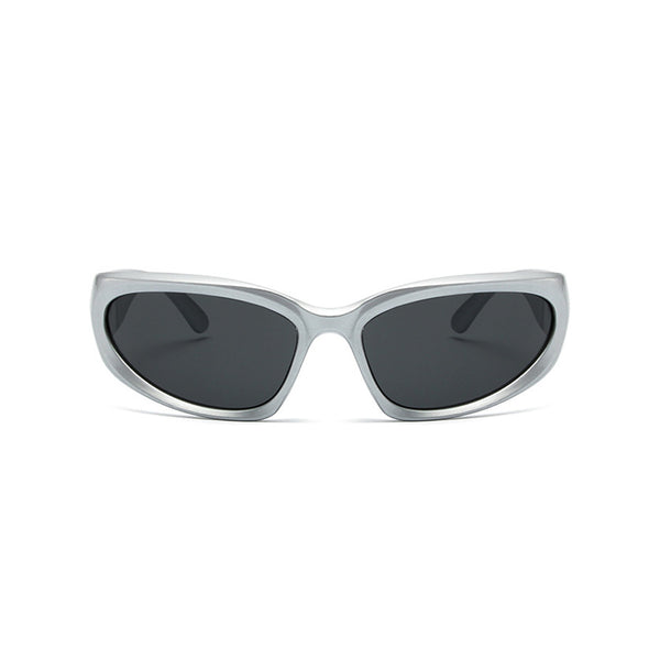 Futuristic Metallic Effect Color Block Tinted Oval Wrap Sunglasses