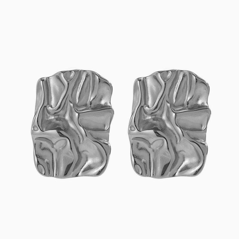 Glossy Statement Large Geometric Shape Molten Rectangle Stud Earrings